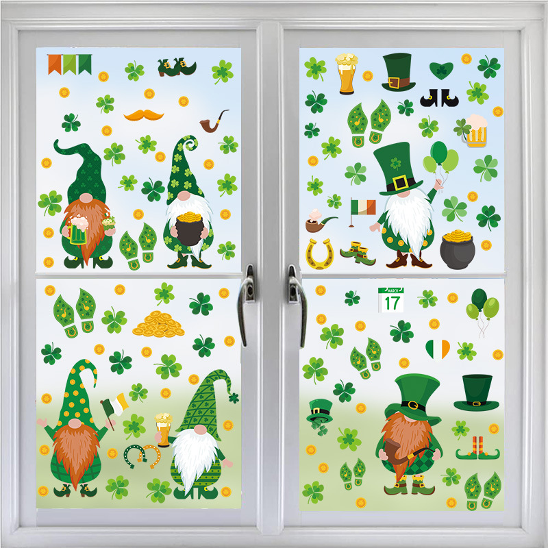 Cross Border Wall Stickers Irish Festival Refrigerator Sticker Dwarf Dwarf Four-leaf Clover Window Sticker Saint Patrick