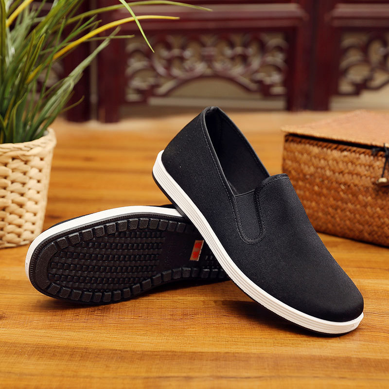 Old Beijing Cloth Shoes Breathable Soft Sole Casual Men's Shoes Wear-resistant Round Head Elderly Plus Size Scarf Black Work Shoes