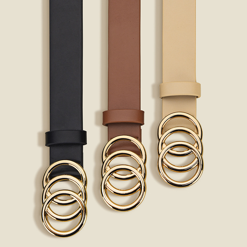Cross-border new women's belt, circle, gold alloy pin buckle panel buckle belt, multicolor versatile pants belt, fashionable thin belt