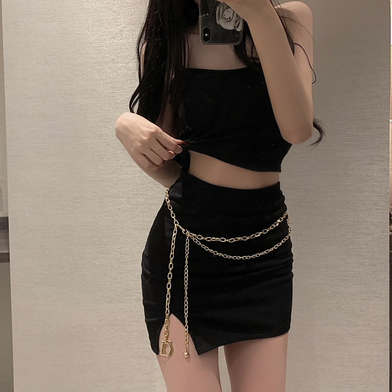 Y2K Metal Waist Chain Accessories Skirt 2025 New Trendy Letter D Chain Tassel Belt Women's Versatile Metal Waist Chain