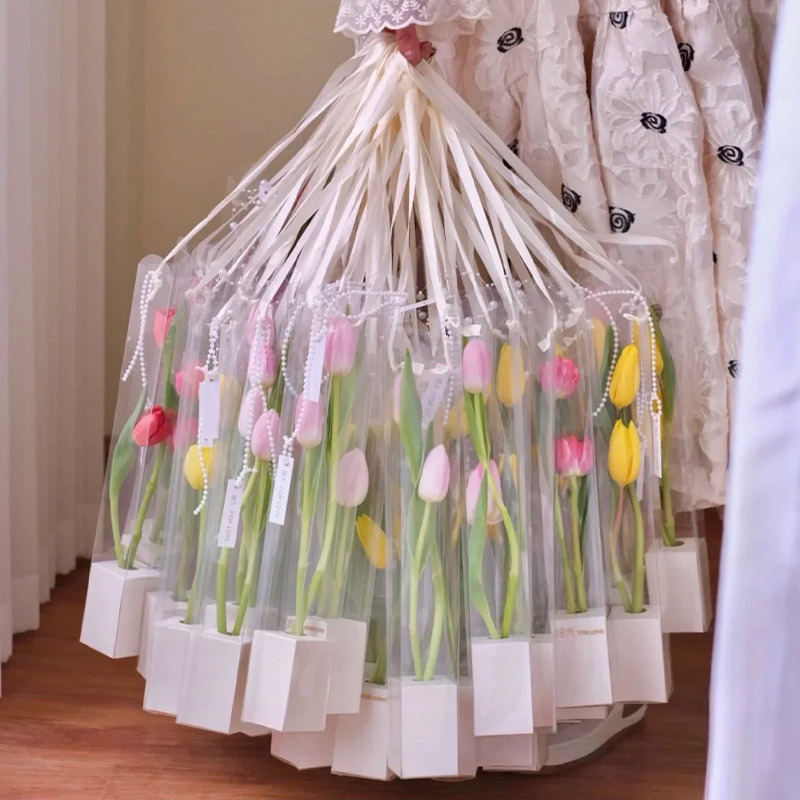 Tanabata single transparent bag Tulip rose single flower box tote bag bouquet packaging gift wholesale gift box