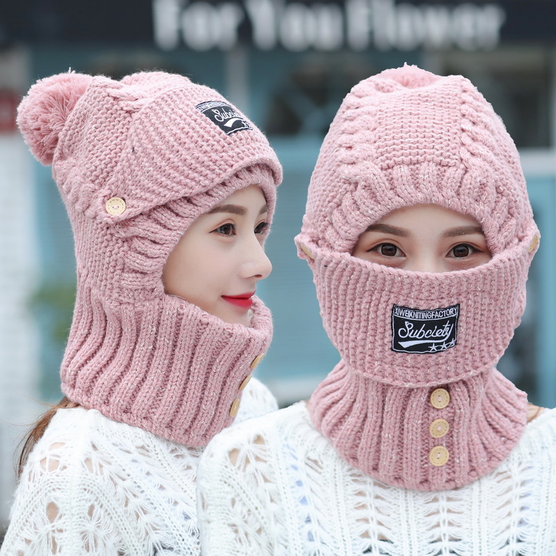 Knitted ear protection cap children's winter wool plus velvet thick cycling windproof warm cap mask scarf integrated cap