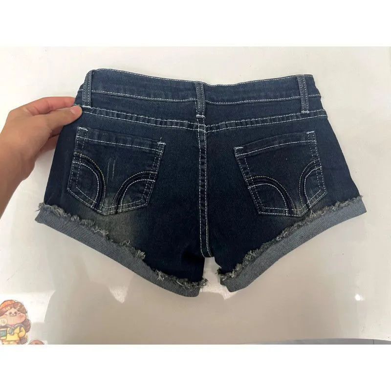 American Hot Girl Retro Cuffed Denim Super Shorts Women's Summer New Low-Waist Curled Design Hot Pants