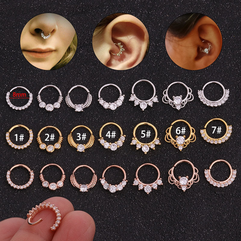 2021 cross-border zircon nose ring creative micro inlay nose nail round nasal septum ear nail human body puncture jewelry wholesale