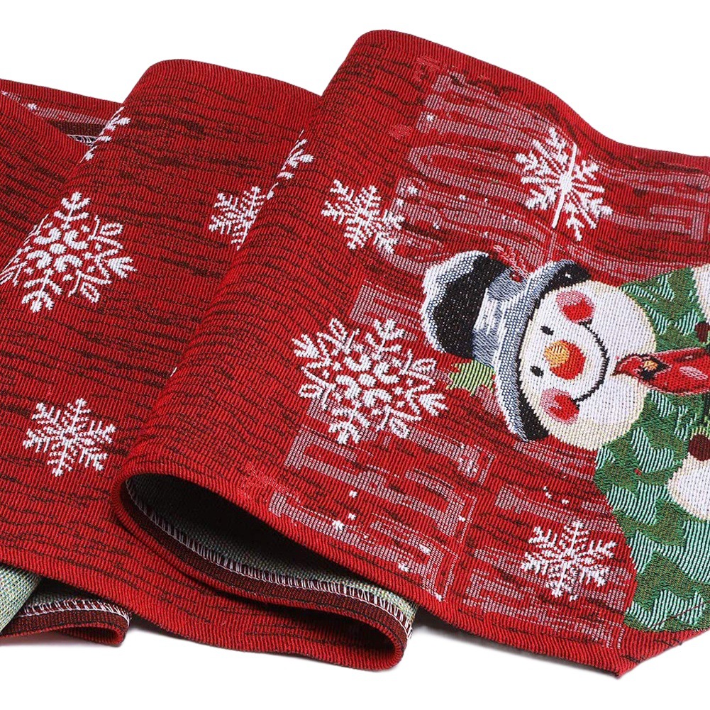 Cross-Border Christmas Table Flag Cotton and Linen Embroider Christmas Snowman Table Flag Christmas Tablecloth Decoration Festive Atmosphere Arrangement
