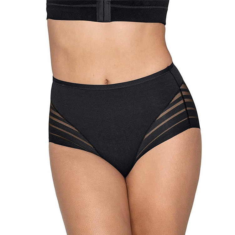 Picture of Cross-border mid-waist mesh ice silk briefs plus size thin breathable European and American sexy striped seamless underwear for women