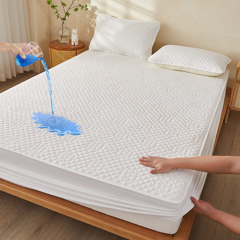 Picture of Class A water-washed cotton-padded waterproof bed hat Simmons mattress anti-slip urine-proof protective cover dust-proof bedspread three-piece set
