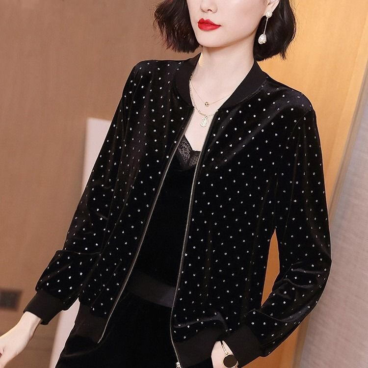 Picture of Casual Golden Velvet Coat Women's Fashionable Instagram Style Women's Autumn New Clothes Korean Loose Western Style Baseball Suit Jacket