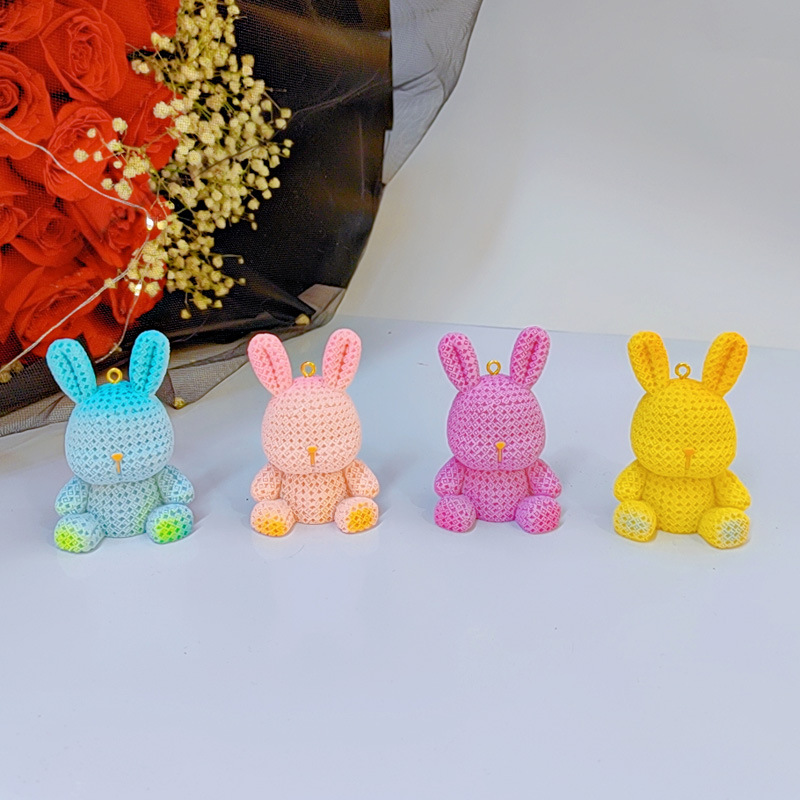 Original Cartoon Gradient Wool Rabbit Keychain Women's Cute Fashion Exquisite Resin Doll Key Chain Bag Hanging
