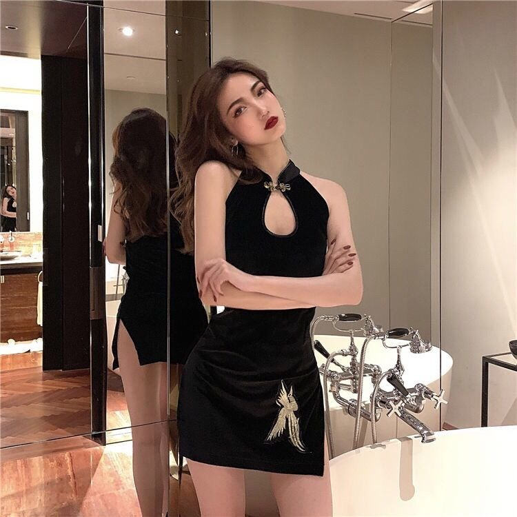 Picture of Sexy nightclub slimming bar disco improved cheongsam slim hip slit dress women's 2023 Summer new fashion