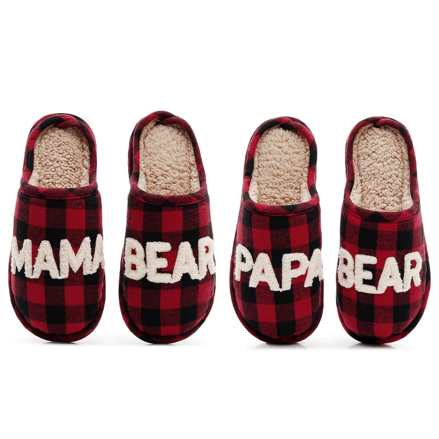 Amazon Best Selling Mama Bear Cotton Slippers for Women Indoor Christmas Plaid Slippers for Men Source Manufacturer Ready Stock