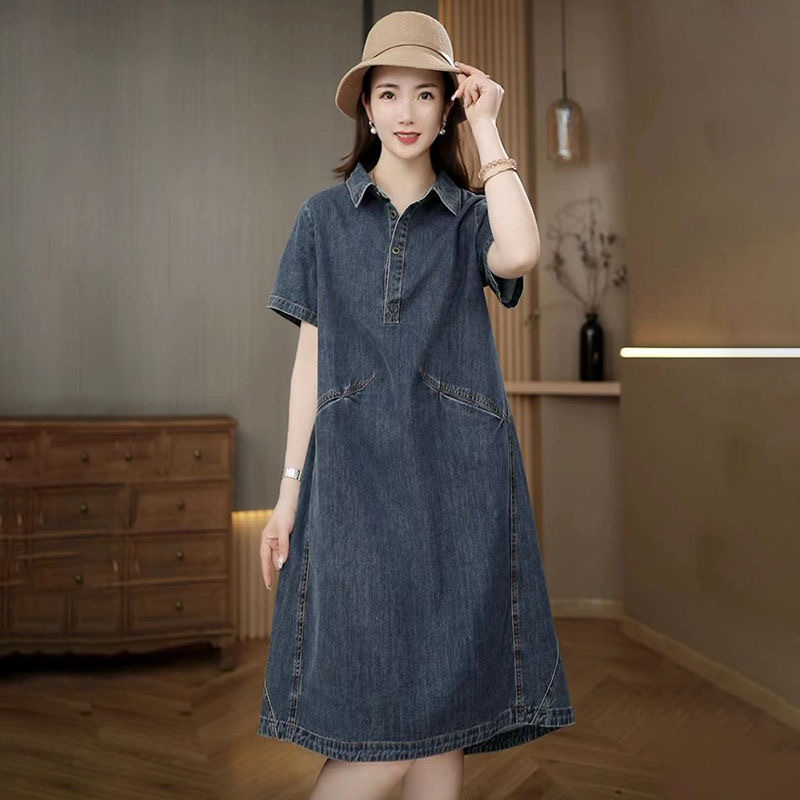 Polo Dress Women's Summer 2025 New Casual Loose Design Denim Skirt Retro Hong Kong Style Shirt Skirt