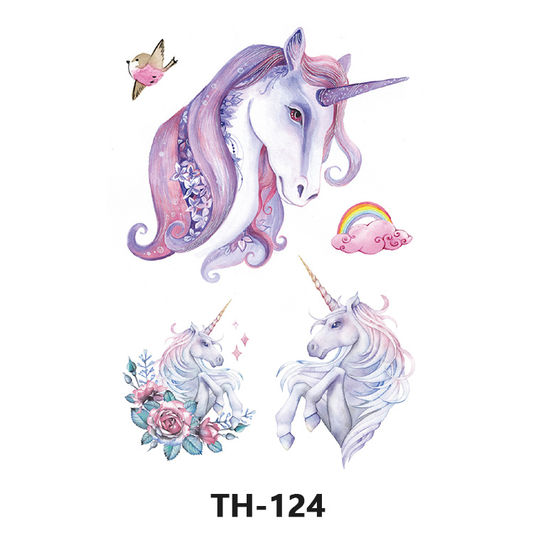 Picture of Cross-Border Manufacturer Wholesale Cartoon Color Tattoo Stickers Unicorn Black and White Animal Tiger Waterproof and Sweatproof Tattoo Stickers