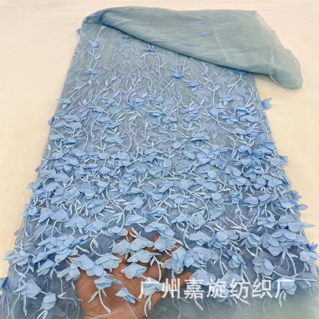 Picture of Unilateral gradient three-dimensional flower embroidery mesh fabric wicker flower children's clothing tutu skirt dress dress embroidered cloth