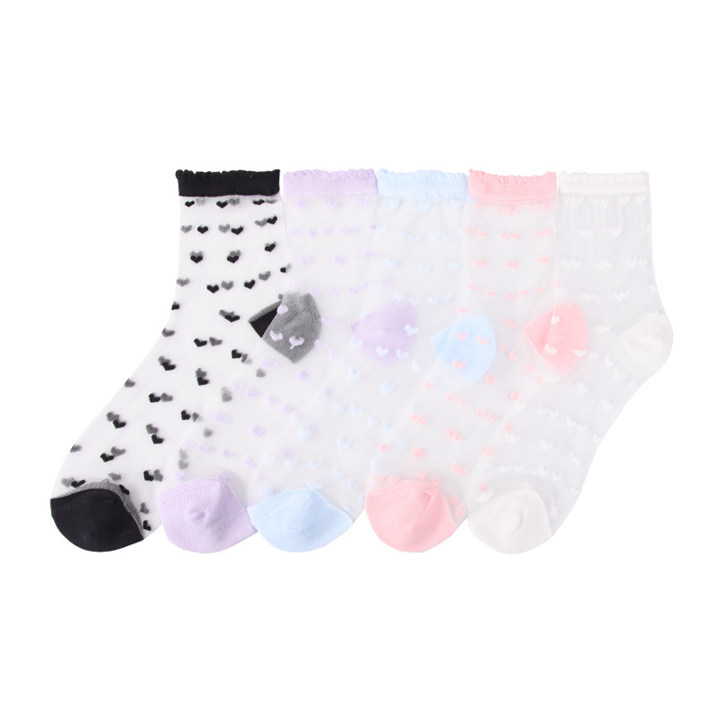 Picture of Socks for Women Spring and Summer New Thin Fashionable Thin Crystal Silk Mid-Calf Women's Socks Cool Transparent Heart Glass Stockings