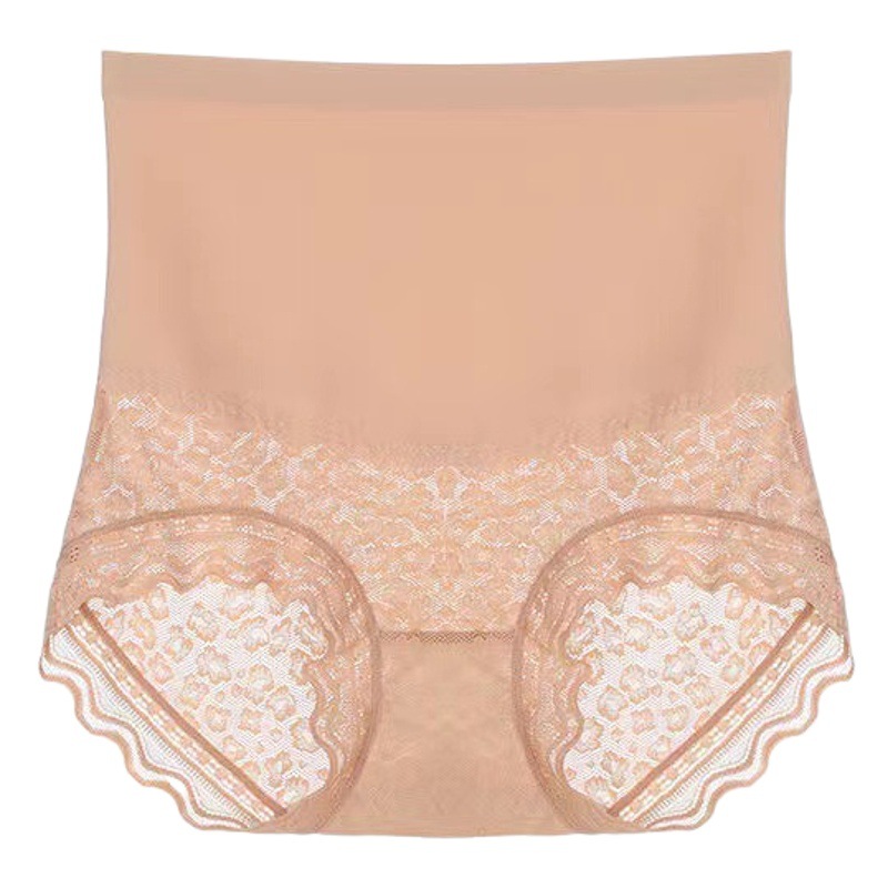 The new lace sexy high-waisted belly underwear high-elastic anti-scar antibacterial crotch body is thin without rolling briefs female