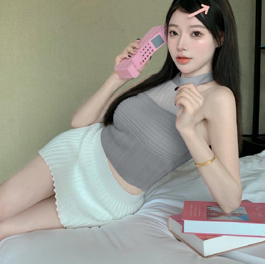 Picture of Lace Hanging Neck Sling Women's Summer Chest Wrapping Vest French Style Chic Strapless Hot Girl Sexy Knitted Top