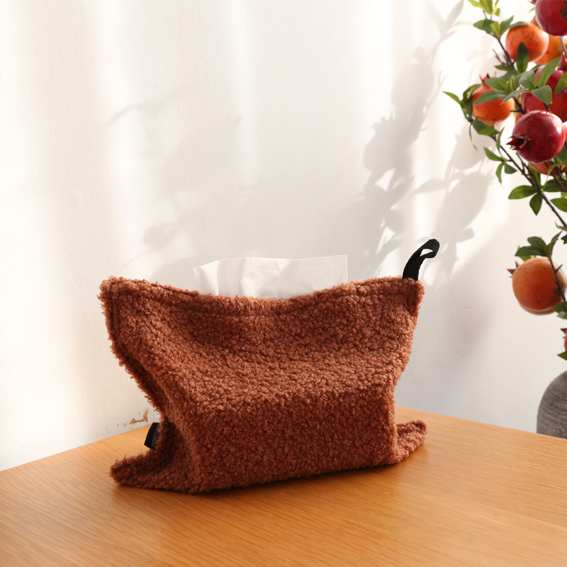 Picture of Beautiful Element Loop Velvet Household Living Room Tissue Bag Nordic Teddy Velvet Desktop Tissue Cover Tissue Box Tissue Box