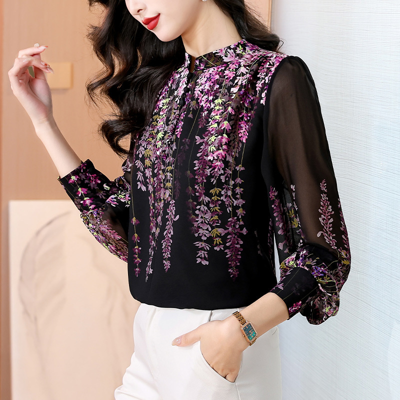 Picture of 2025 Spring and Autumn New Design Sense Three-dimensional Flower and Vine Printing Age-reducing Elegant Loose Slim Shirt