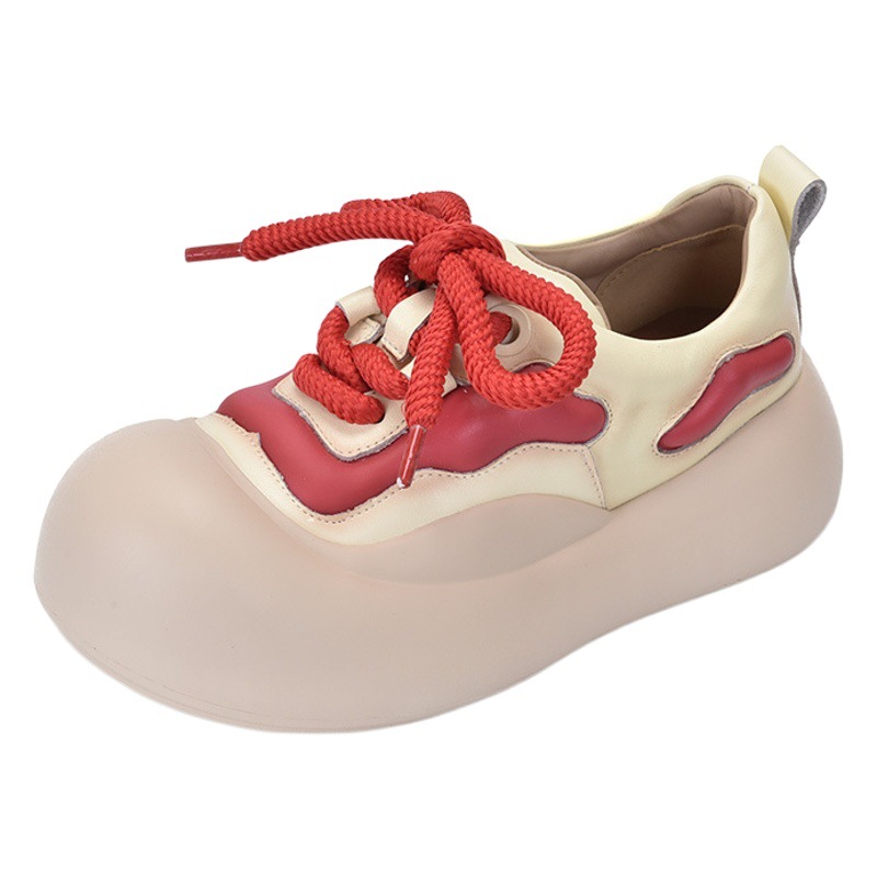 [Event Price 138] Genuine Leather Casual Shoes Women's Platform Thick Sole Low-Top Easiest for Match Design Sports Shoes