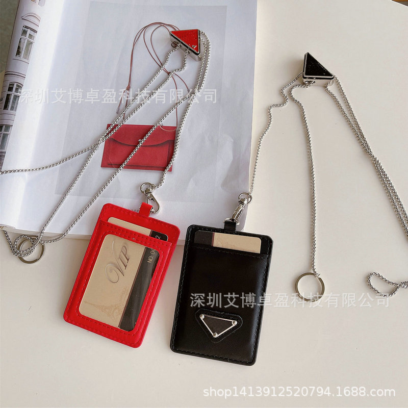 European and American Luxury Triangle Metal Chain Work Card Card Bag Trendy Card Case Hanging Neck Ins-style Crossbody ID Card