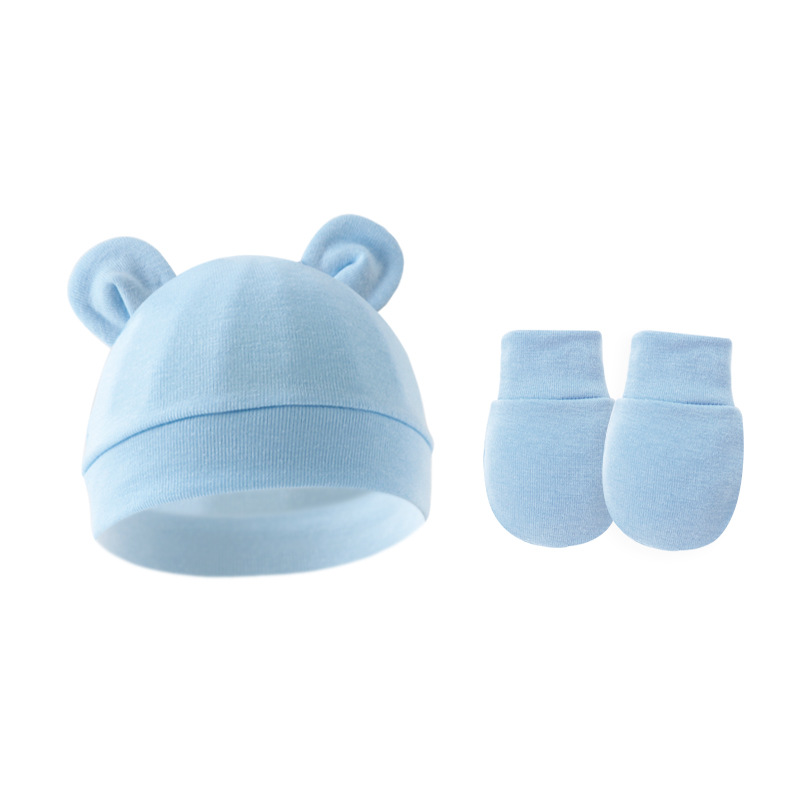 Picture of 2023 foreign trade baby pullover cap Mickey ears baby hat newborn tire cap anti-scratch gloves 2-piece set
