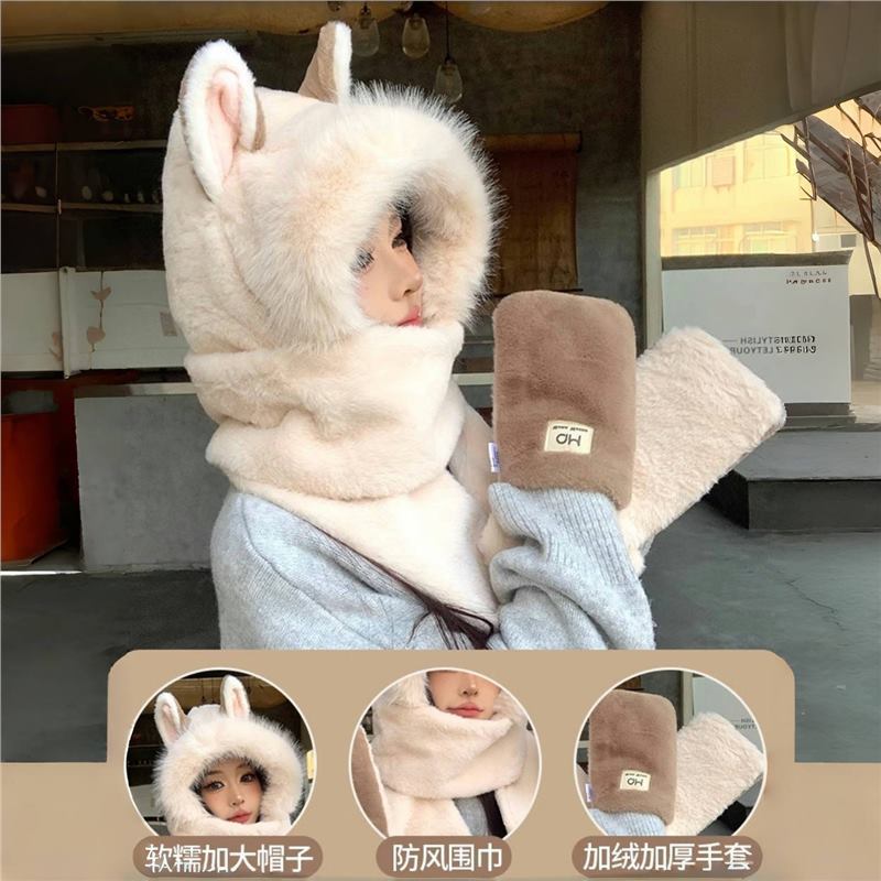 Picture of Winter New Fire Fox Plush Hat Scarf Women's Gloves One Three-piece Set Student Cold-proof Warm Thickened