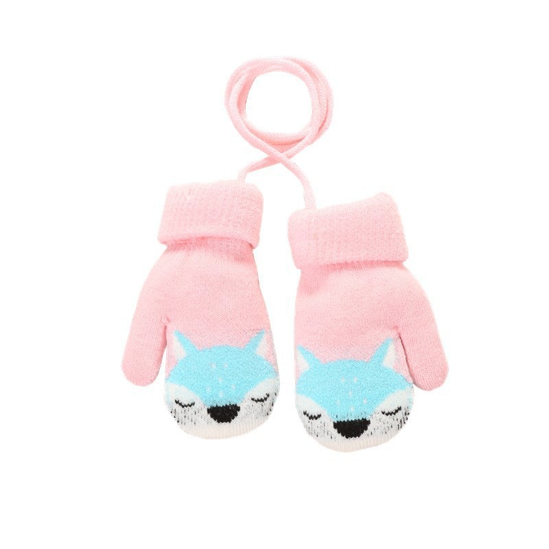 Picture of 3-Year-Old Cute Little Fox Winter Double-Layer Knitted Wool Fleece-Lined Thick Outdoor Warm Gloves Cartoon for Boys and Girls