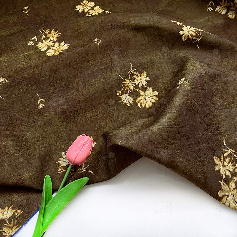 Brown shadow golden flower Tencel jacquard fabric handmade DIY new Chinese style Hanfu cheongsam dress fabric fabric