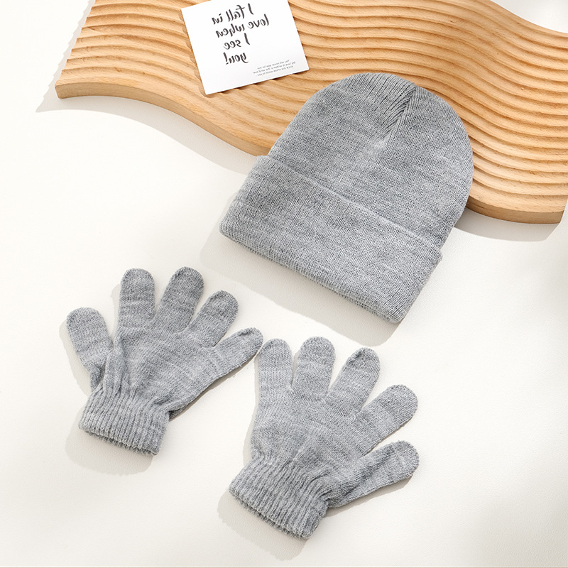 Picture of Autumn and Winter Children's Knitted Hat Gloves Two-Piece Acrylic Children's Wool Cap Children's Knitted Gloves in stock Children's Cap