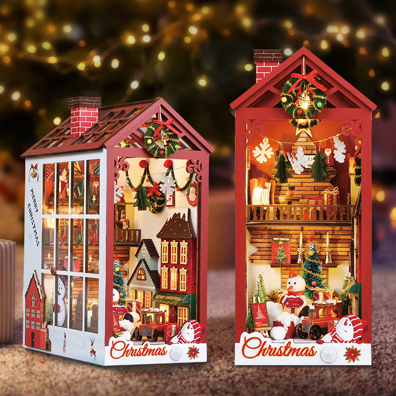 Cross-border Christmas book stand diy Christmas gift luminous decoration miniature house model desktop decoration diy cottage