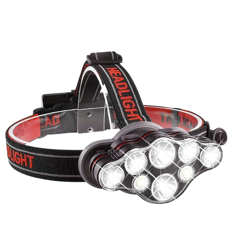 Cross-border new LED strong light long-range headlight USB rechargeable outdoor night fishing waterproof COB red light warning work light