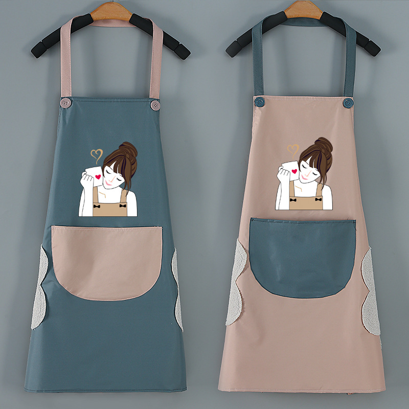Apron kitchen household manufacturers wholesale waterproof and oil-proof hand wiping women's work clothes advertising logo cute fashion apron