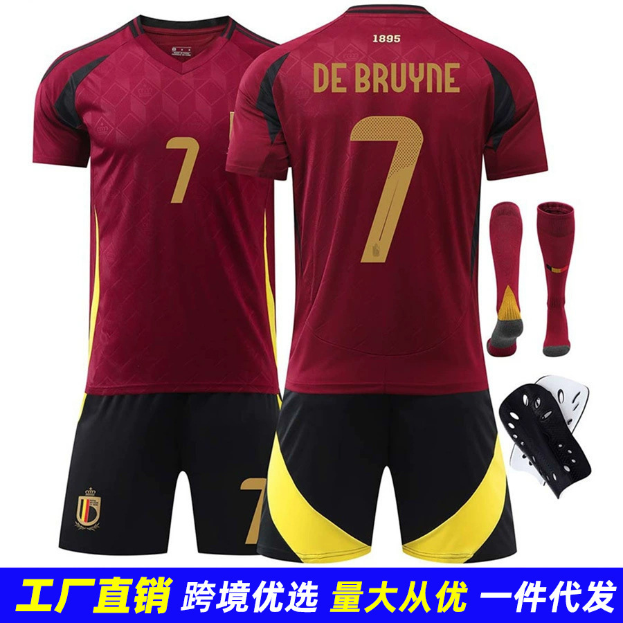 2024 European Cup Belgium Home and Away No. 7 De Bruyne Jersey Adult Jersey Suit Kidsren's Clothing Wholesale