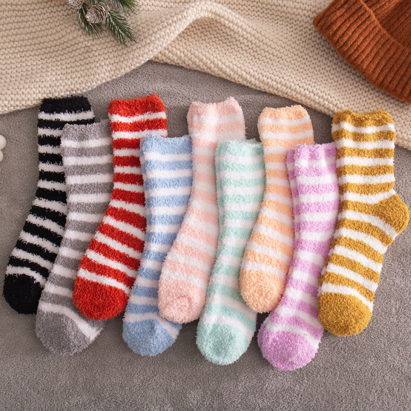 Coral cashmere socks female winter fleece-lined thickened warm home tube plush floor sleep factory wholesale manufacturers