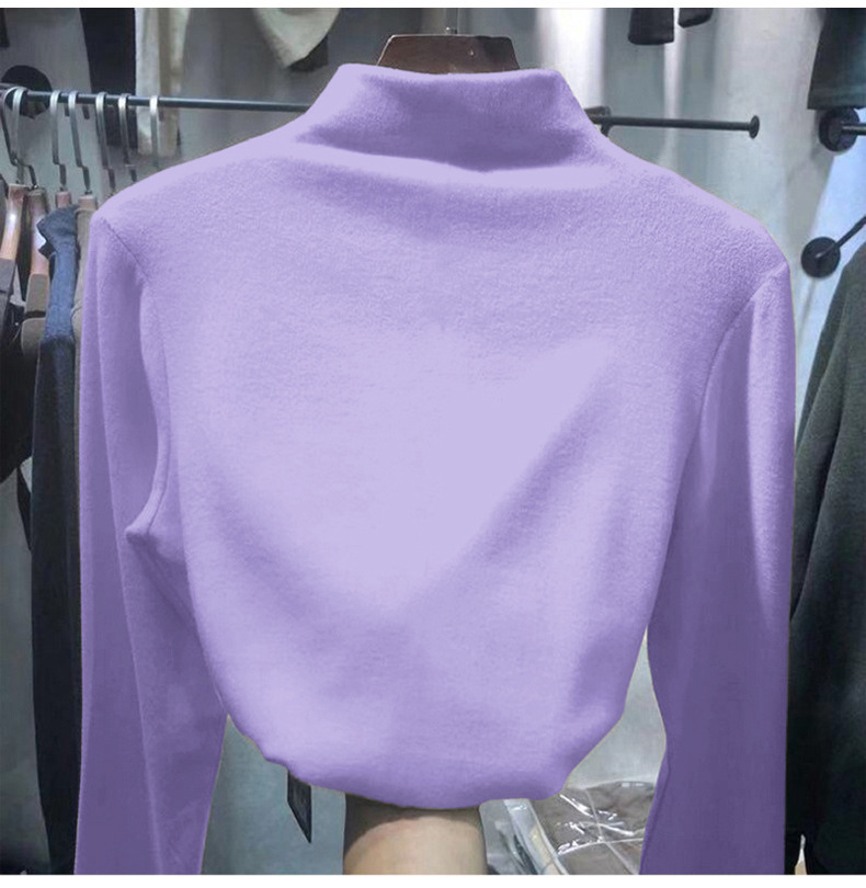 Picture of Derong Warm Bottoming Shirt Solid Color Women's Autumn and Winter Korean Style Plus Velvet Slim Long Sleeve T-Shirt Women's Tops Women's Wholesale