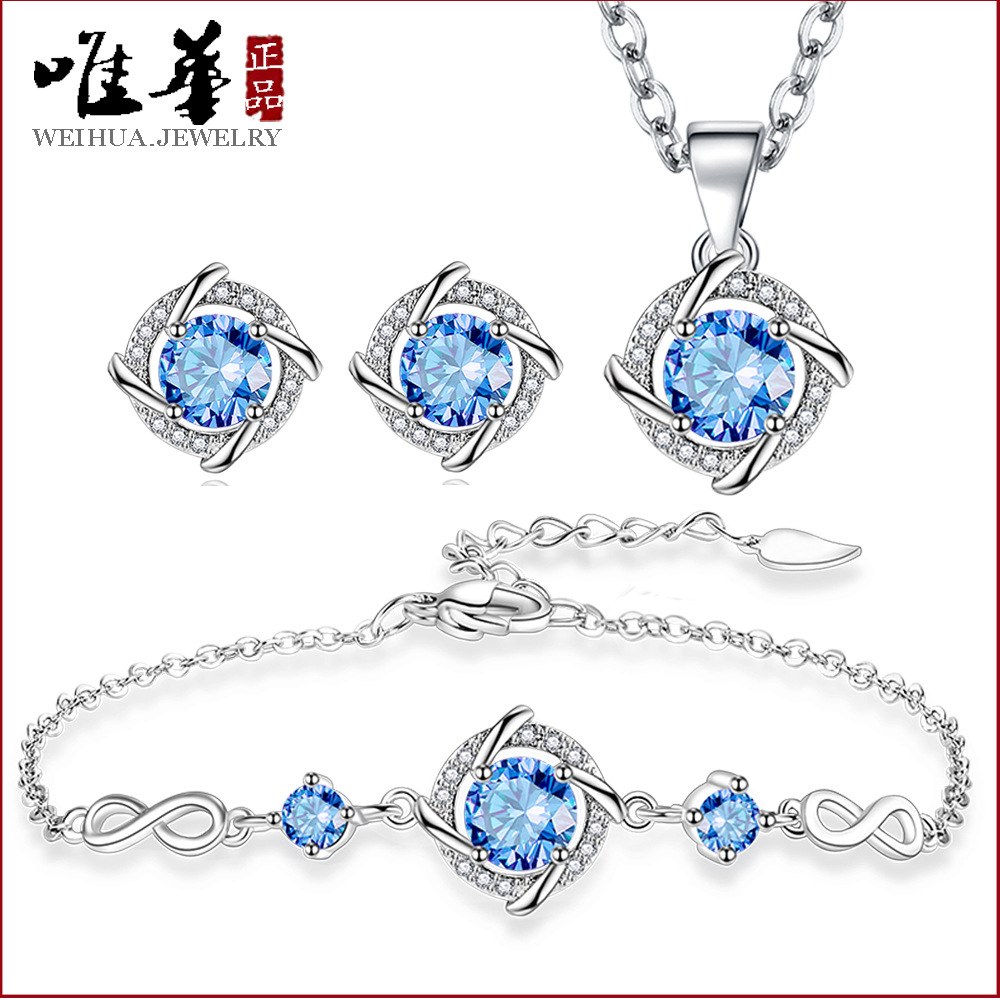 Tmall Douyin Internet Celebrity Four-Leaf Clover Pendant Necklace Earrings Bracelet Set Women's Diamond Windmill Rotating Lucky Earrings