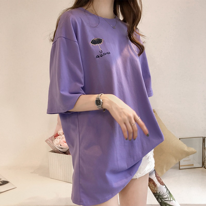 2025 New Summer Embroidered Short-Sleeved T-Shirt for Women, Internet Celebrity's Same Style Clothes for Women, Korean Style Versatile Mid-Length Tops for Women