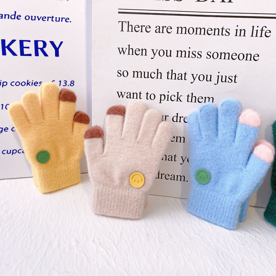 Picture of Children's Gloves Thin Boys Baby Boys Girls Winter Girls Five Fingers Warm Smiling Face Primary School Students Winter