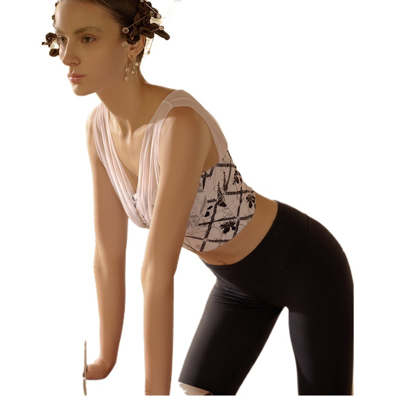 Europe and the United States cross-border mesh stitching printing tube top sports bra vest tight fitness underwear yoga clothing women with chest pad