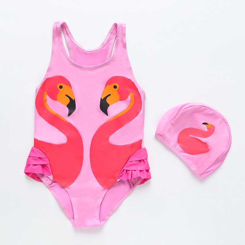 In stock swimsuit girls' one-piece baby children's sun protection children's cute Flamingo swimsuit suit triangle