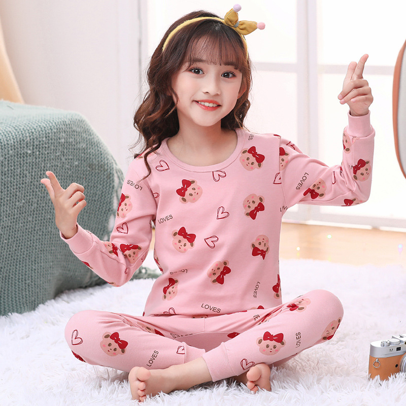Picture of 2024 Autumn and Winter Children's Round Neck Pure Cotton Home Clothes Pajamas for Boys and Girls Cartoon Autumn Clothes and Autumn Pants Bottoming Underwear Set