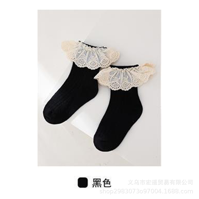 Picture of Baby Children's Socks Spring and Autumn Cotton Anti-slip Mid-tube Socks Autumn and Winter Princess Lace Mid-tube Socks