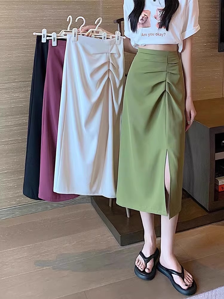 High Waist Slim Skirt Women's Spring Mid-length Hip Skirt Design Sense Split A- line Skirt Small One-step Skirt