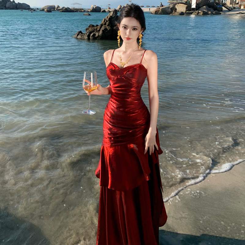 Mermaid Ji Ruffle High-end Sling dress Birthday Cocktail Dress