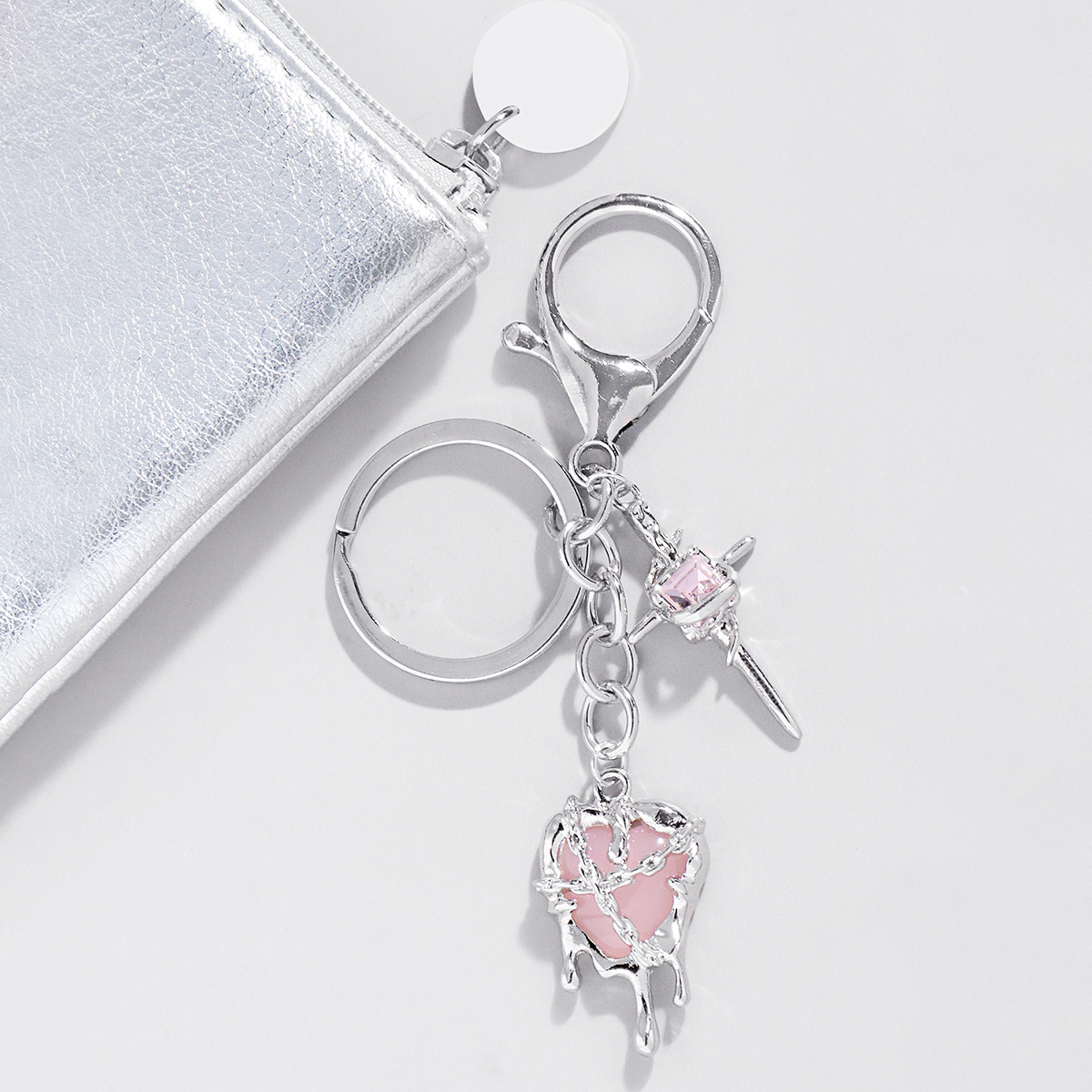 Cross-border Explosions Ins Fashion Personalized silver Chain Liquid Seal Heart Cross Star Keychain Bag Pendant