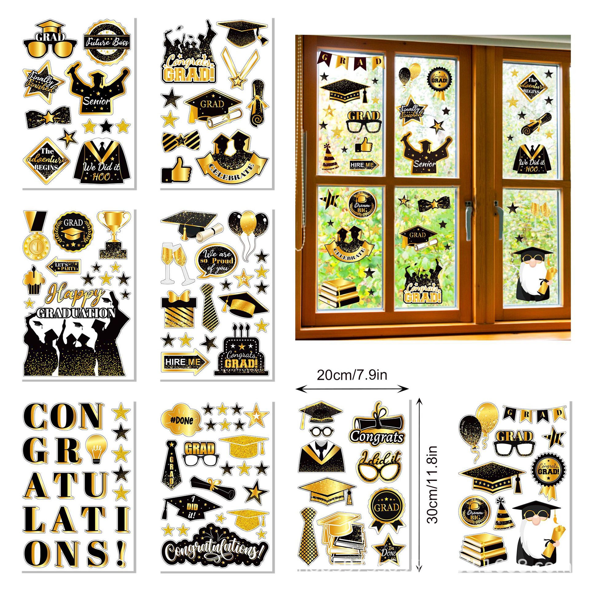 DM017 graduation season black gold graduation kindergarten stickers wall stickers static stickers window glass stickers cabinet