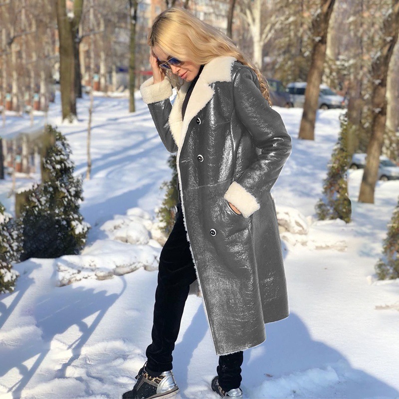 Picture of Winter leather coat Export Nordic Winter Snow Mid-length Warm PU Leather Coat Women's Coat