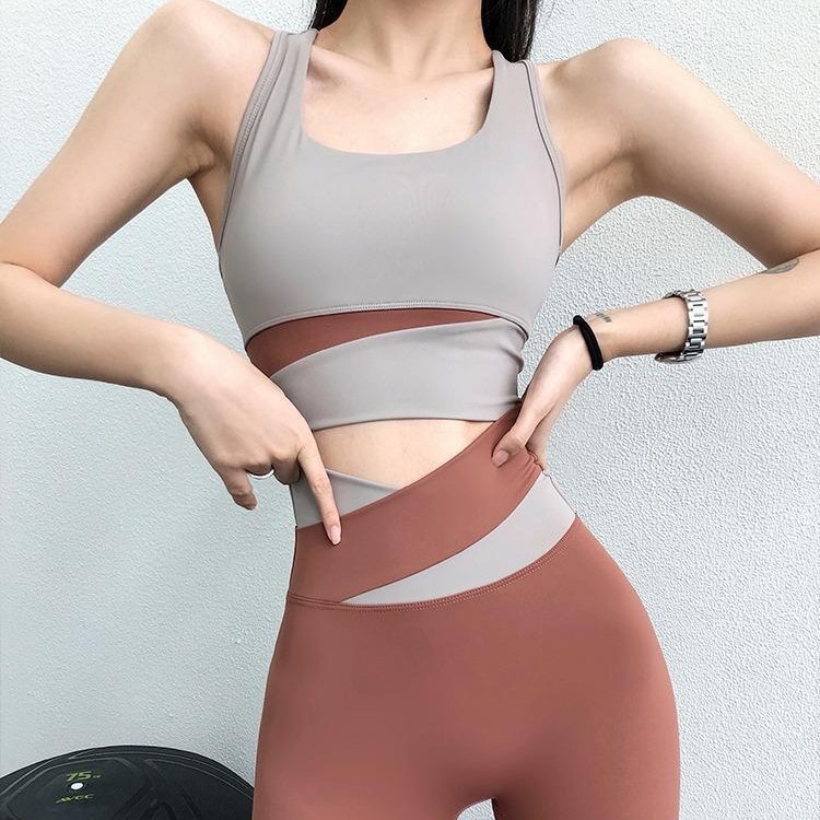 Picture of Yoga Suit Women's Tight Slim Stretch Fitness Vest Seamless Naked Sports Pants Running Training Two-Piece Set