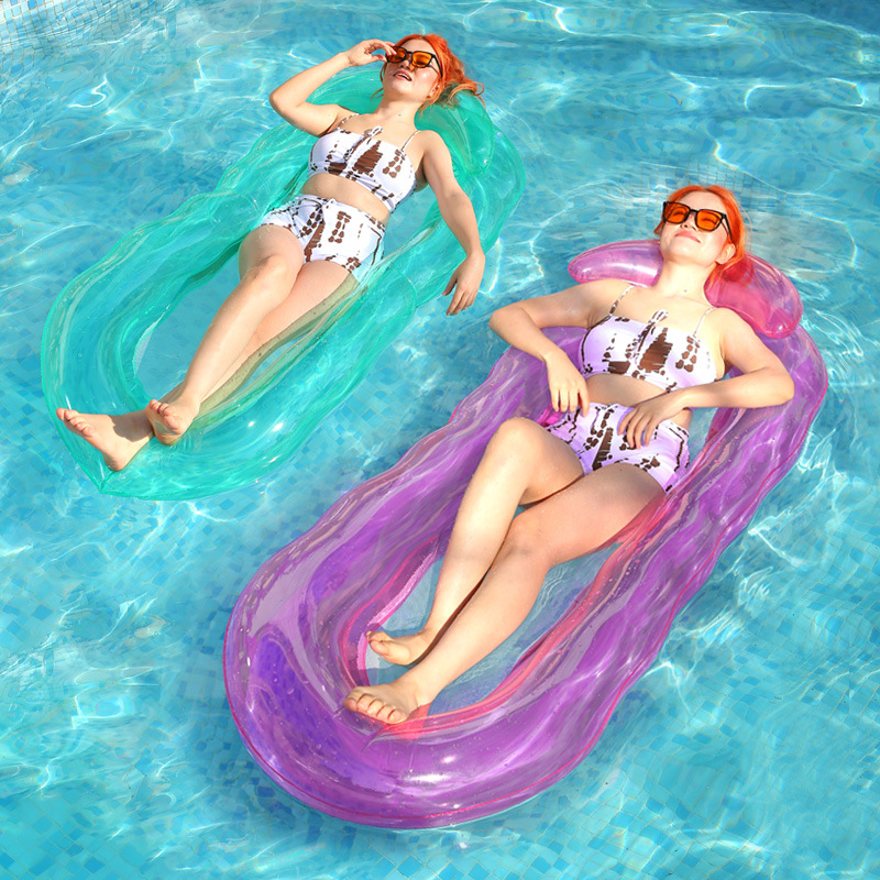 Basha's New Transparent Wave Water Inflatable Recliner Floating Row with Breathable Mesh Water Leisure Floating Bed Swimming Ring